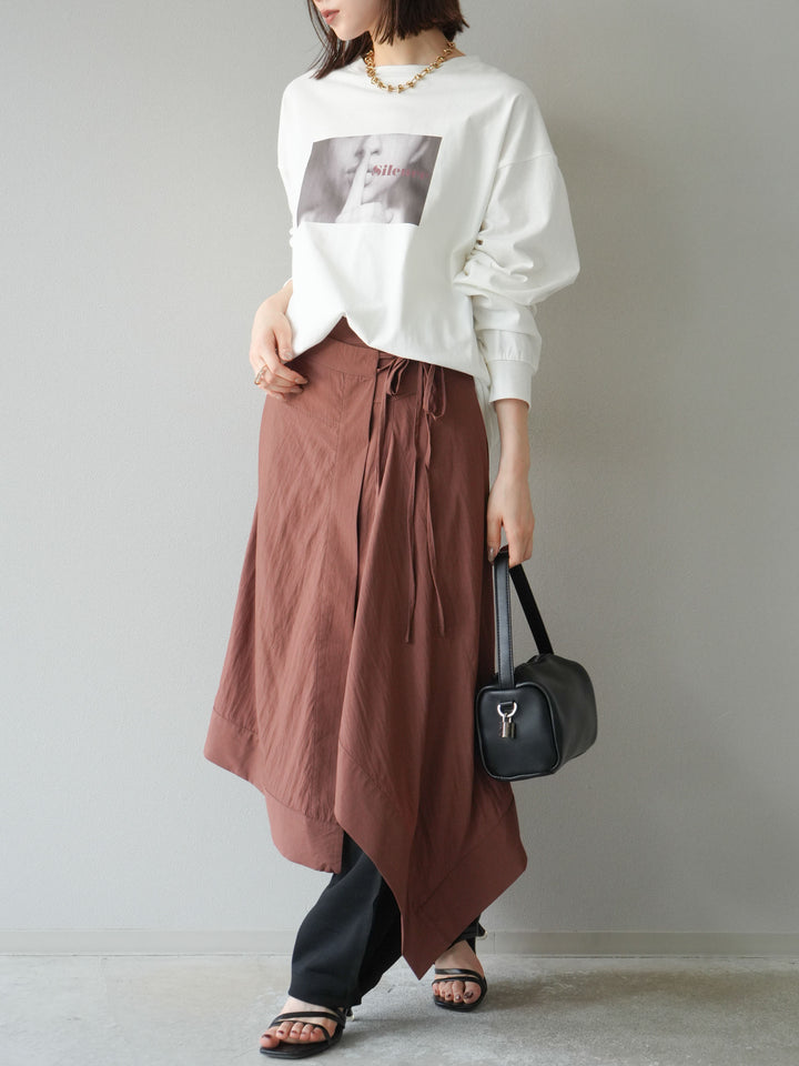 [予約]アシンメトリーレイヤードスカート/ブラウン