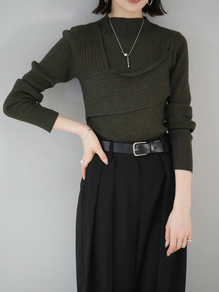 [Pre-order] Layered design ribbed knit top/green