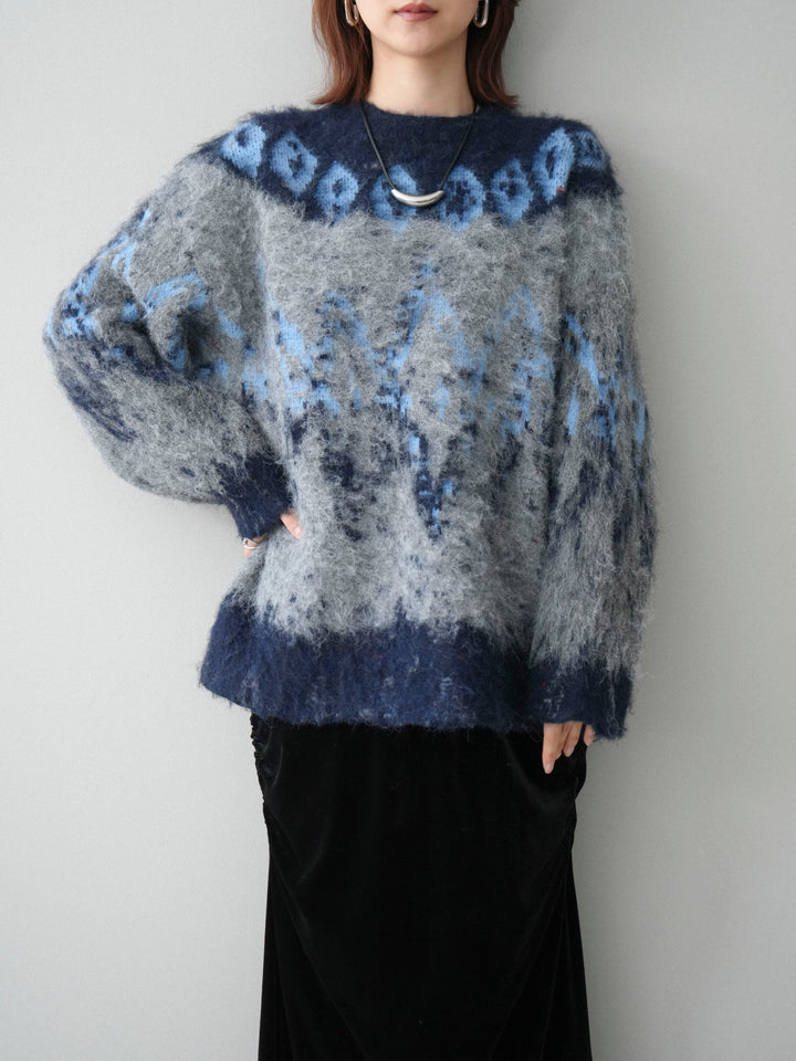 [SET]シャギーニュアンス柄ニットプルオーバー+ギャザーベロアスカート(2set)