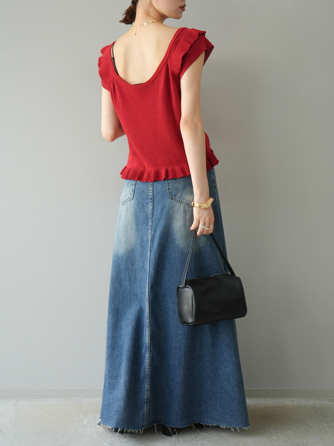 [予約]Aラインカットオフデニムスカート/ブルー