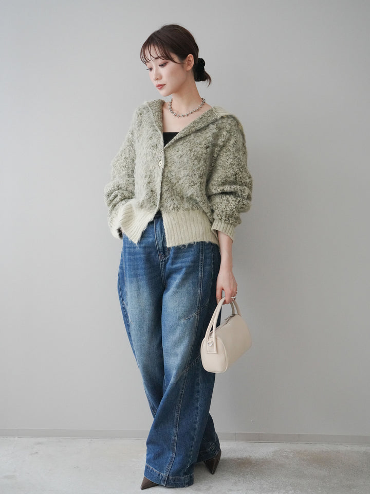 [予約]デザインステッチカーブデニムパンツ/navy