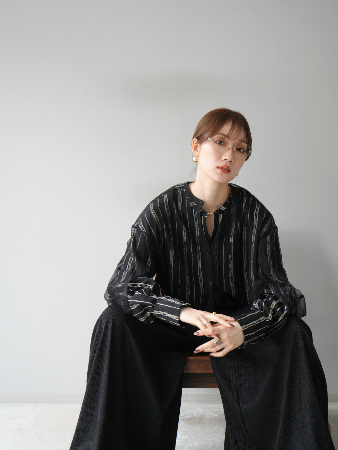 [予約]2WAYスリーブチュールシャツ/ブラック