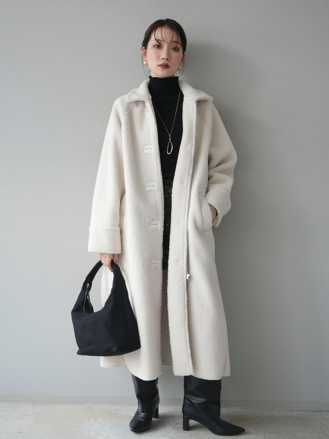 [予約]ボアxムートンロングコート/ivory