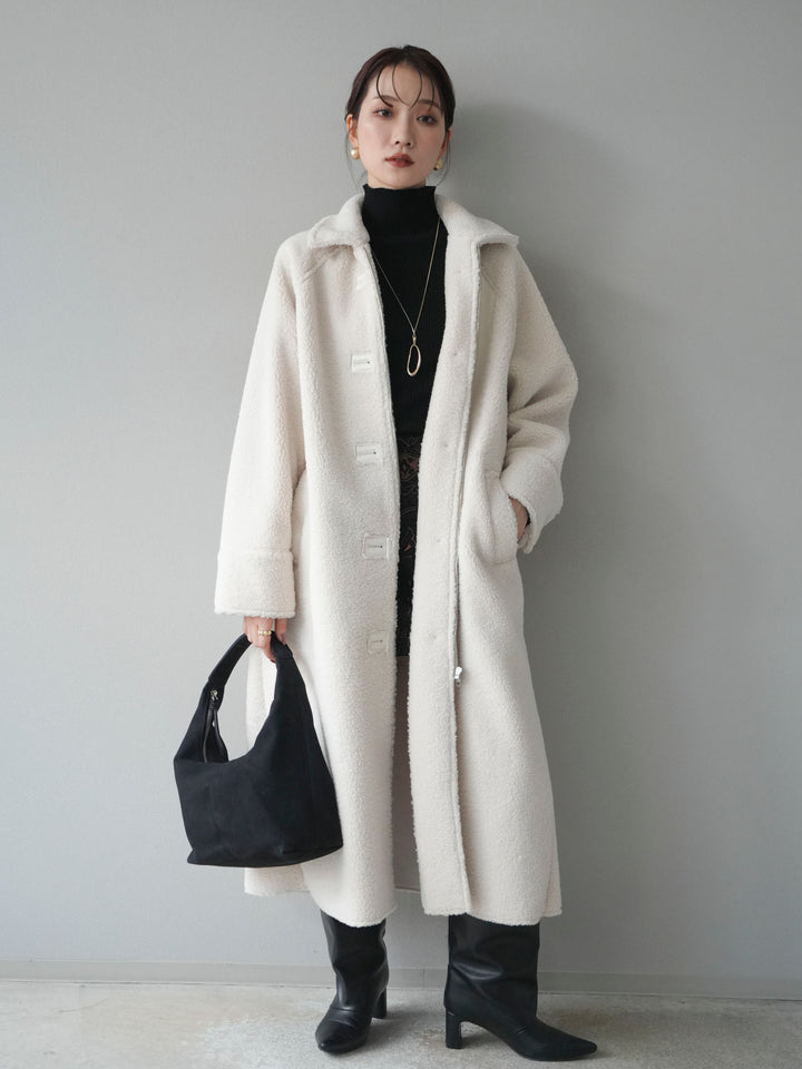 [予約]ボアxムートンロングコート/ivory