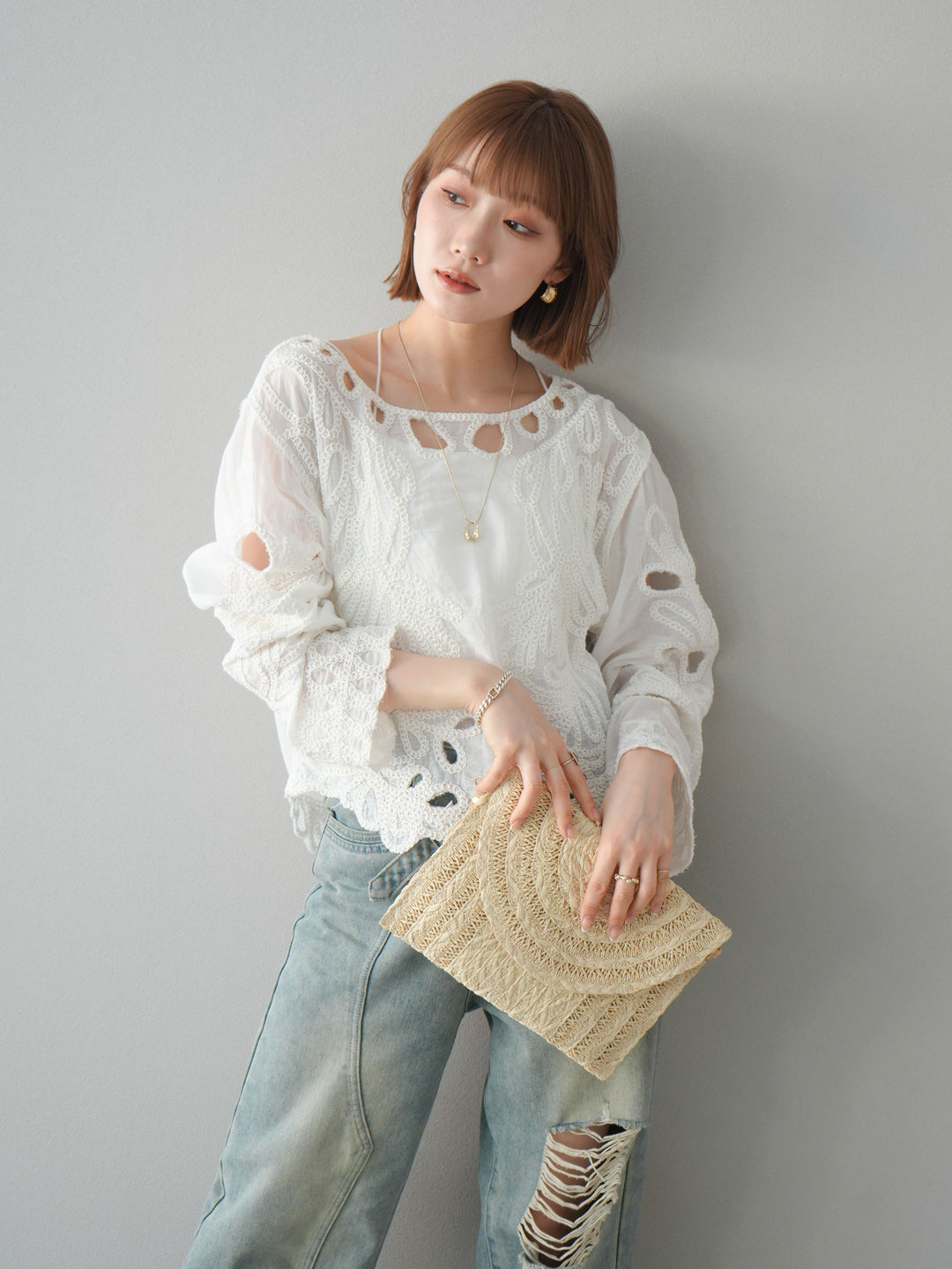 [予約]かぎ編みデザインブラウス/オフホワイト
