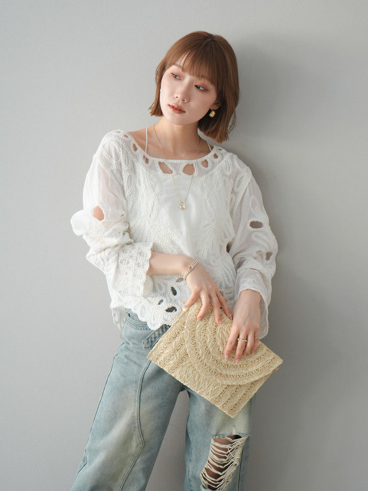 [予約]かぎ編みデザインブラウス/オフホワイト