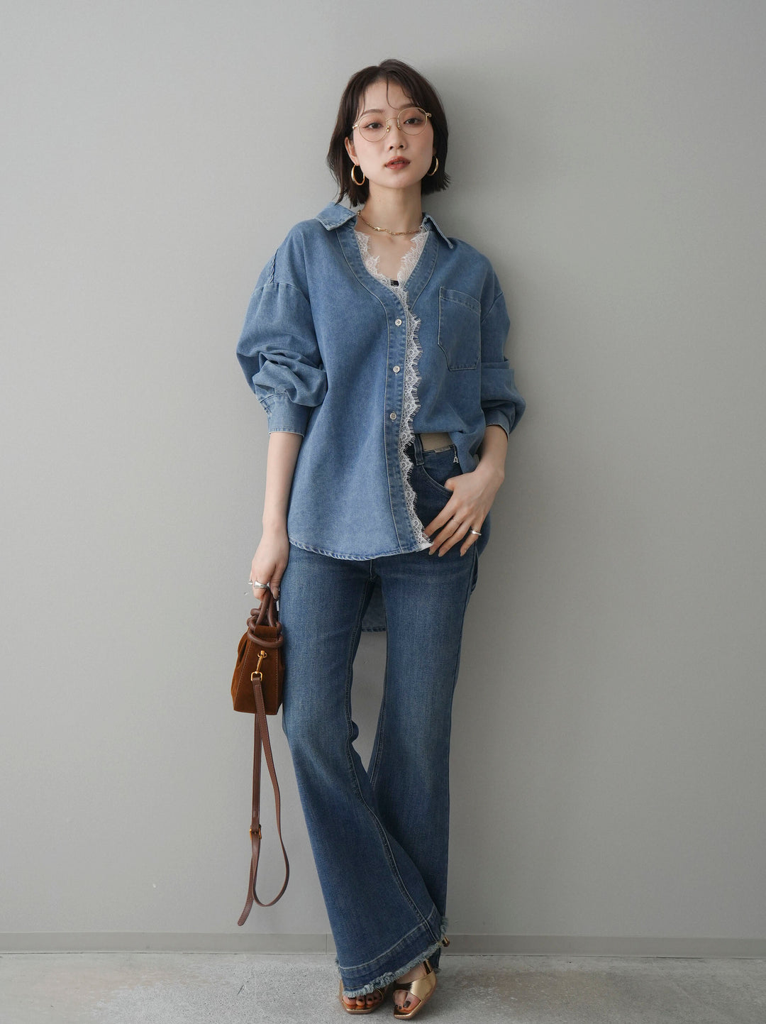 [予約]フリンジデザインセミフレアデニム/blue