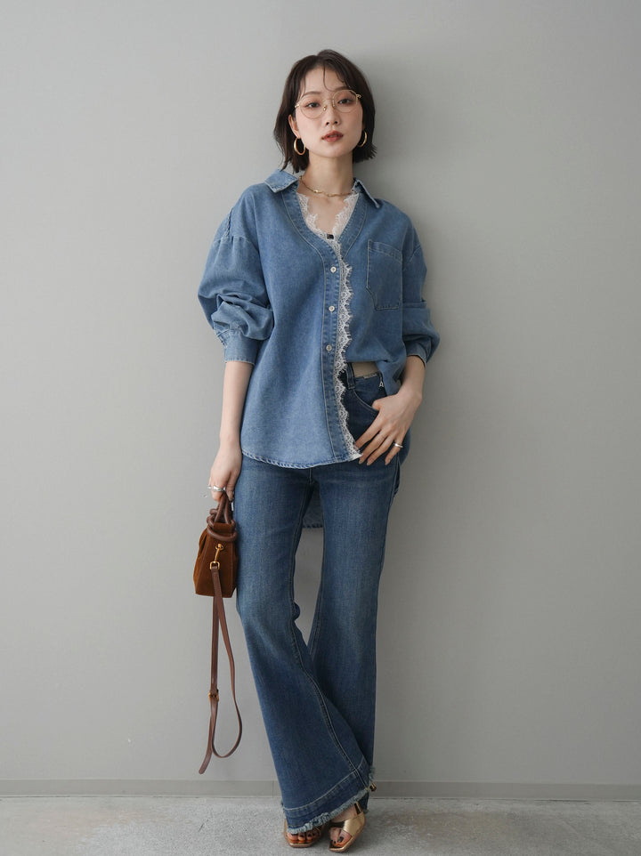 [予約]フリンジデザインセミフレアデニム/blue