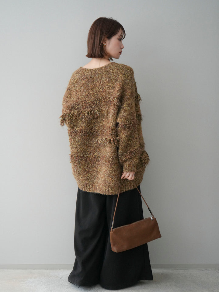 [予約]ベルト付きフロントタックワイドパンツ/black