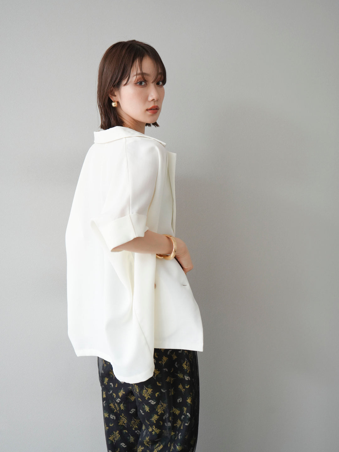 [予約]リネンライクハーフテーラードジャケット/アイボリー