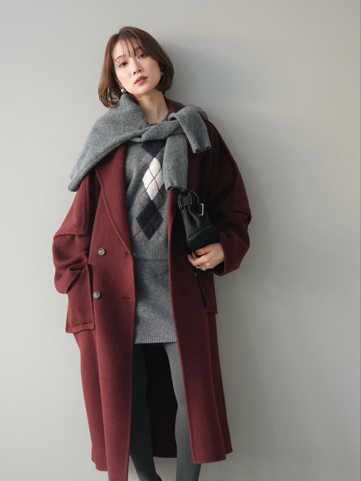 [20%オフ]カシミヤ100%ダブルブレストロングコート/red