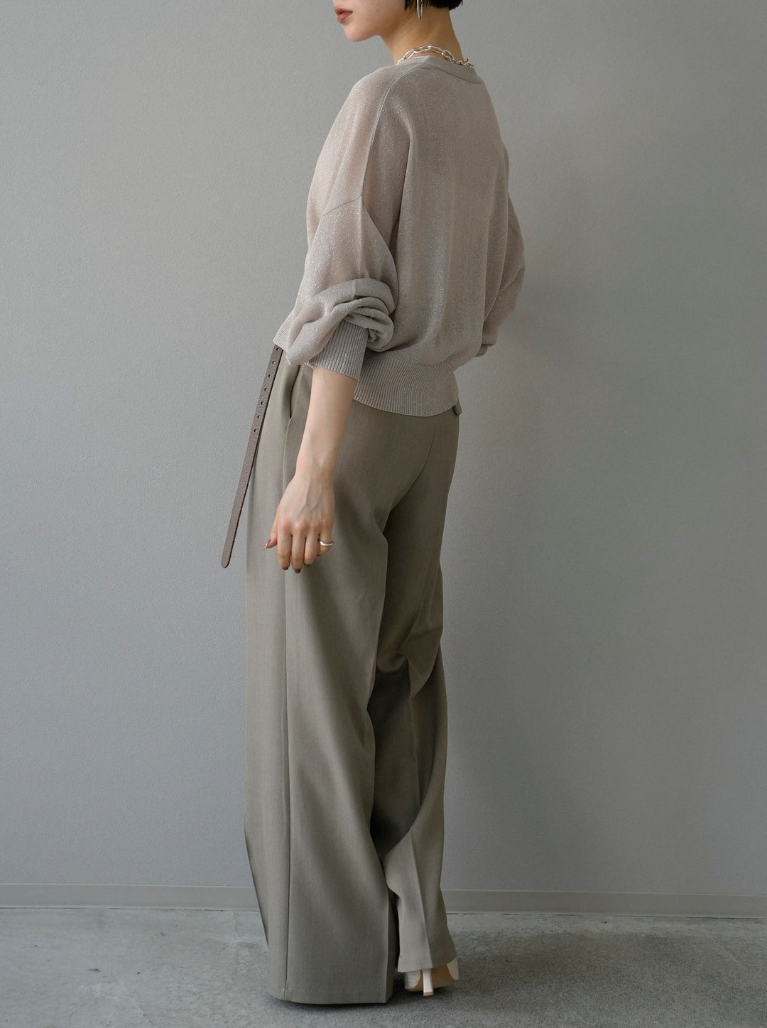 [SET] Lamesia針織開襟衫+設計褶邊寬褲（2套）