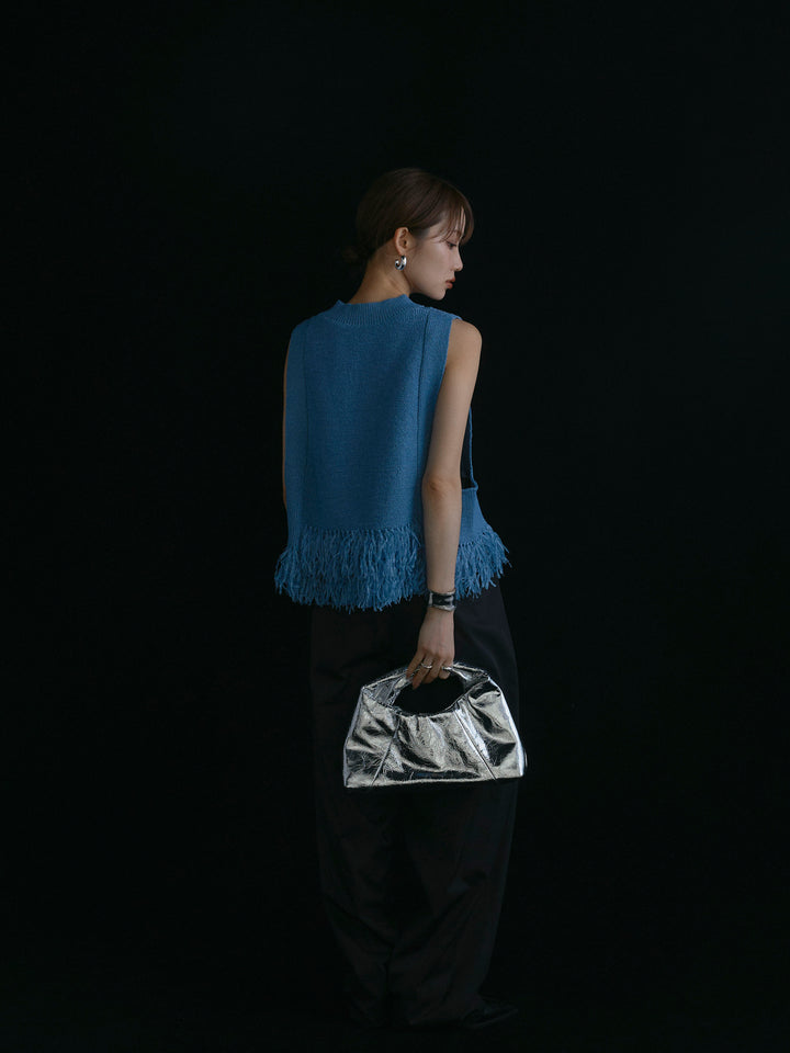 【Allure】[SET]フェザーヤーンニットベスト+タフタワイドカーブパンツ(2set)