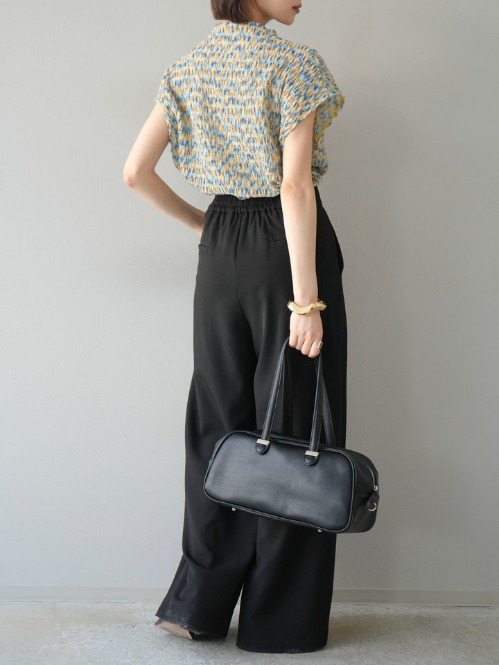 [SET] 多色隨機百褶法式上衣+拉鍊褶襉寬褲（2件套）