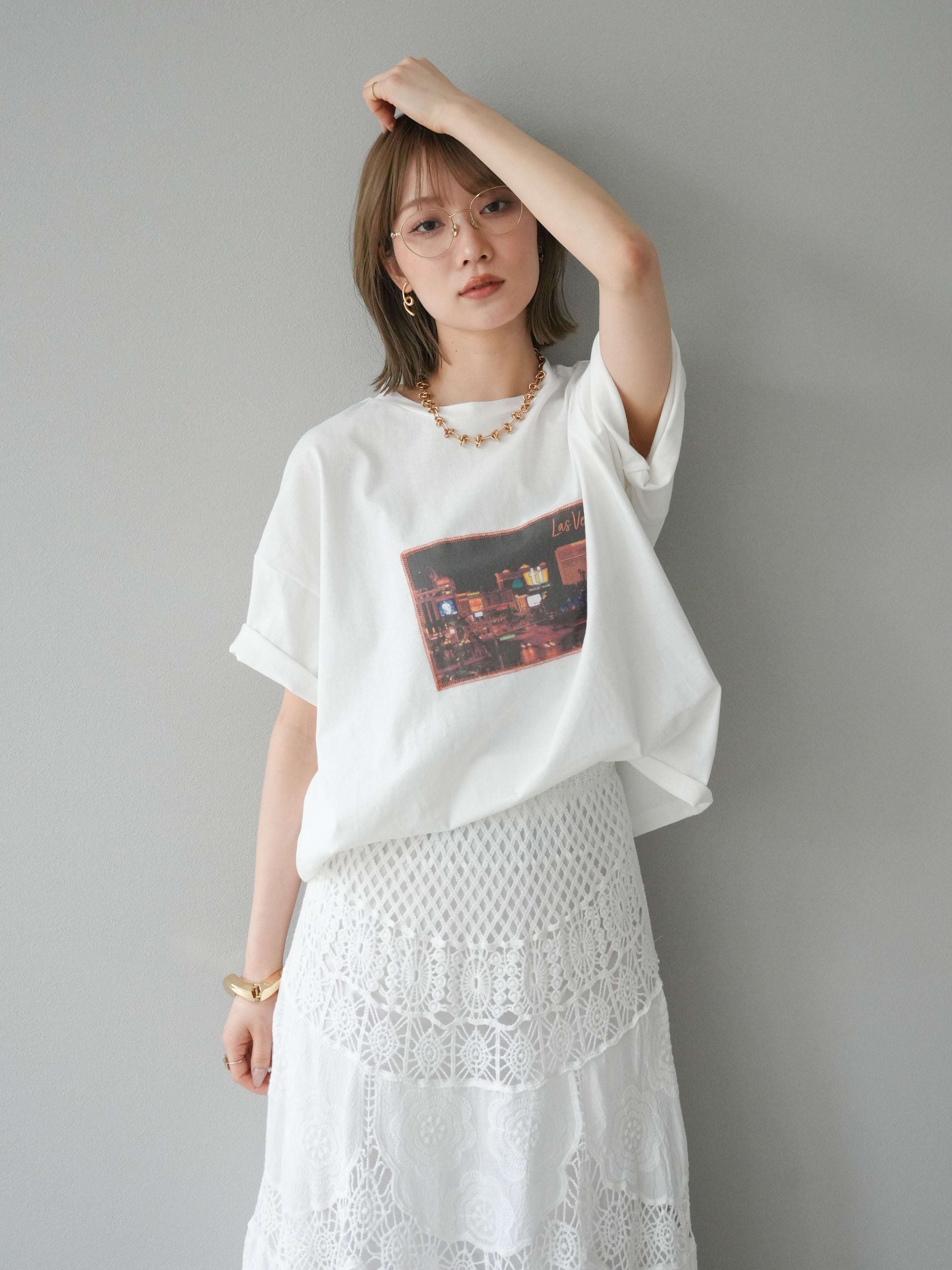 パッチワークプリントトップス 予約]パッチワークプリントオーバーTシャツ/オフ1 – Lumier