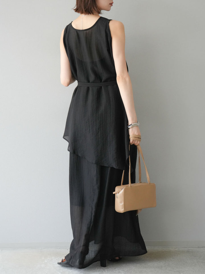 [SET]ワッシャーシアーアシメブラウス＆キャミワンピース+選べるアクセセット(2set)