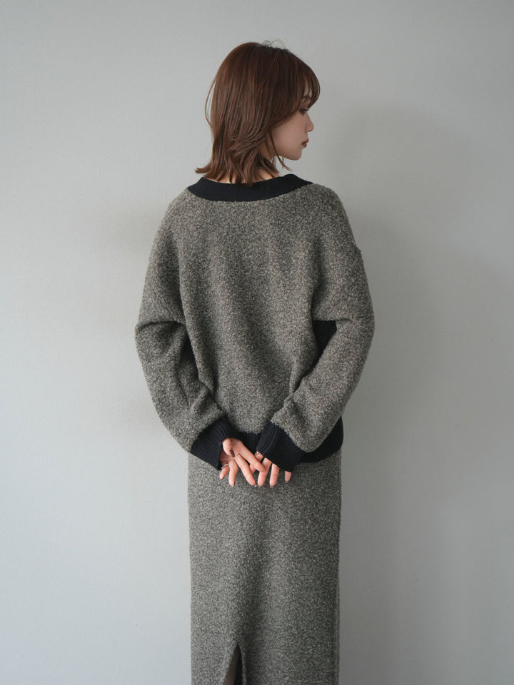 [予約]ブークレバイカラーニットカーディガン/charcoal