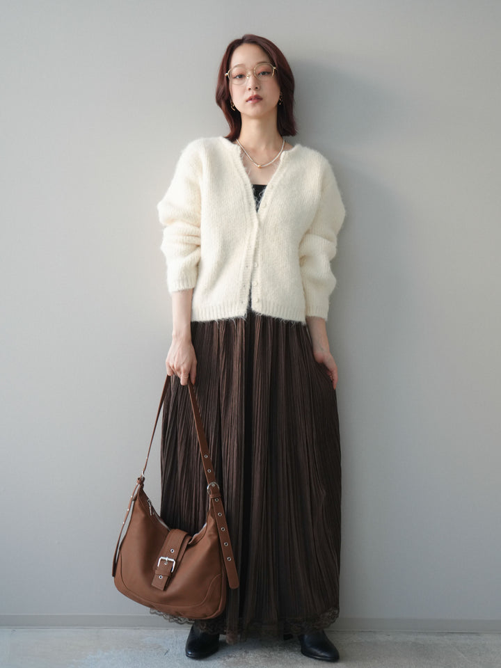 [予約]キーネックシャギーニットカーディガン/ivory