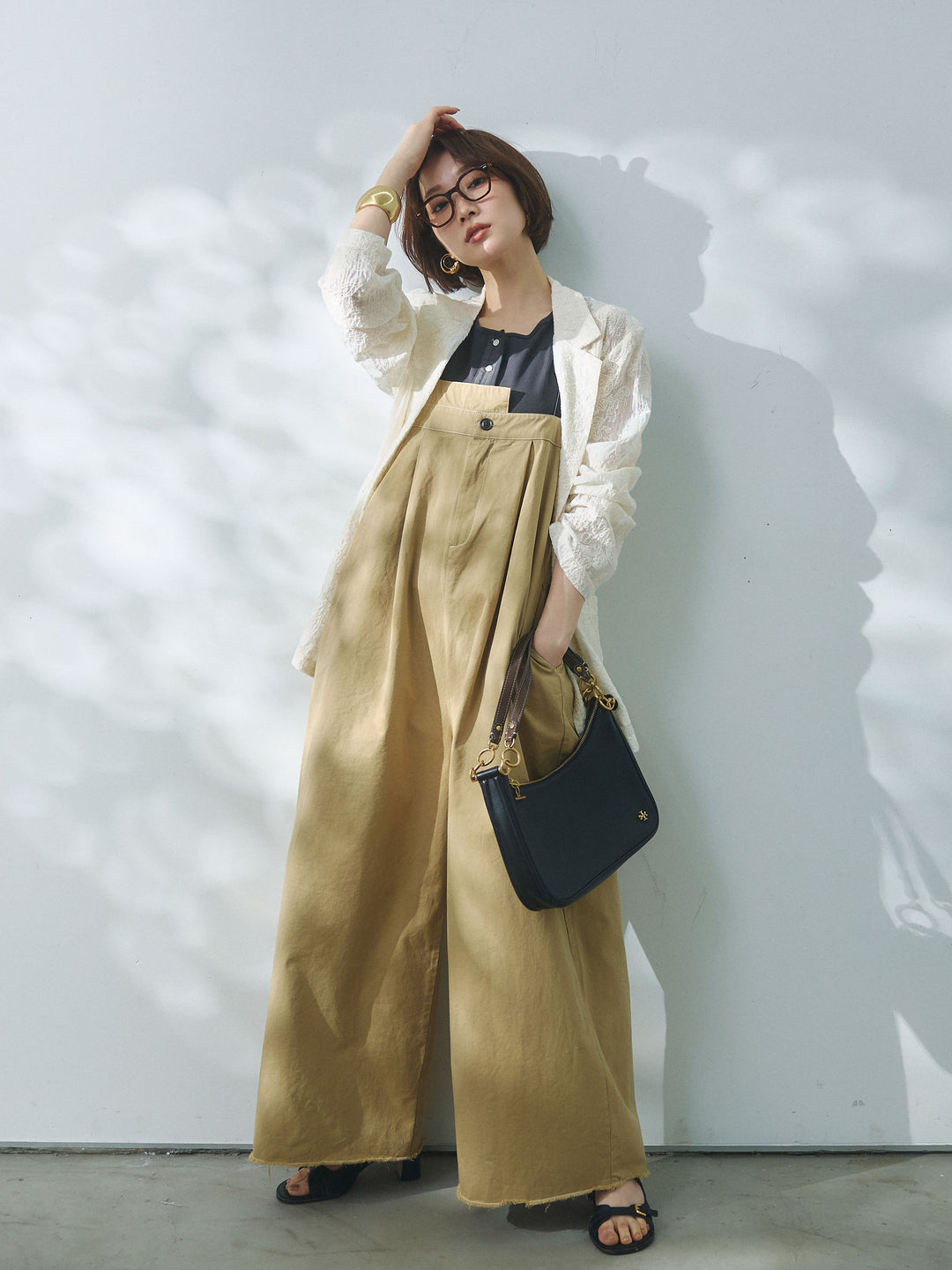 【Allure】[SET]カットオフコットンツイル配色ステッチサロペット+カットオフコットンツイル配色ステッチサロペット(2set)