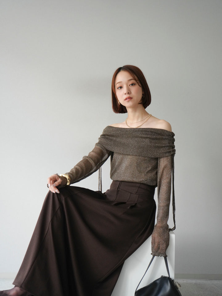 [予約]ラメシアーウィンガーホールオフショルトップス/ブラウン