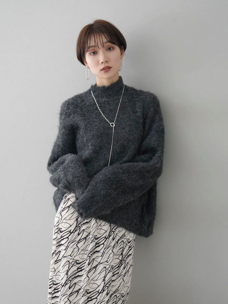 予約]ハイネックウール混モヘアタッチシャギーニットプルオーバー