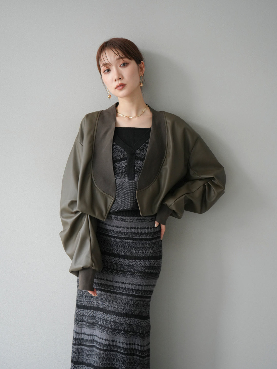 [予約]レザーバルーンボレロ/カーキ