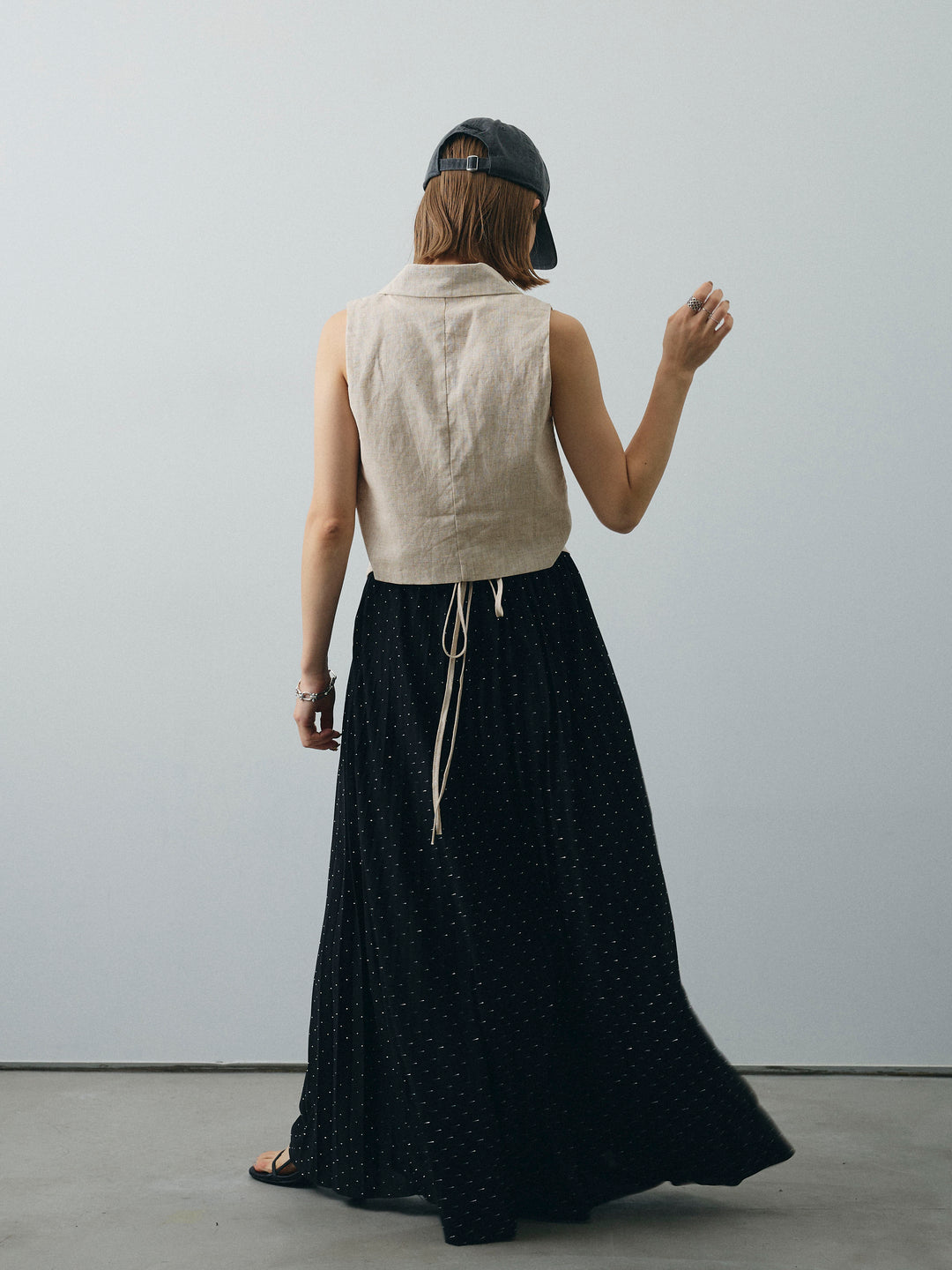 [SET]リネンライクテーラードジレ+ラインストーンプリーツスカート(2set)