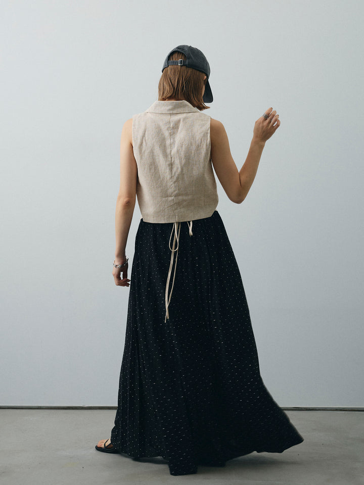 [SET]リネンライクテーラードジレ+ラインストーンプリーツスカート(2set)