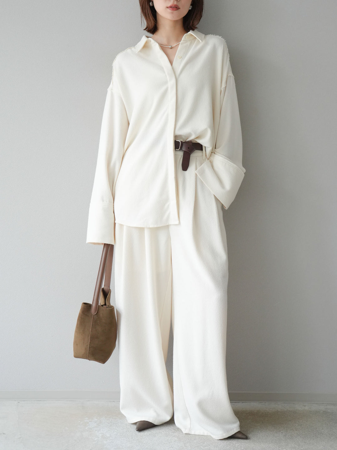 [予約]ネップワイドパンツ/アイボリー