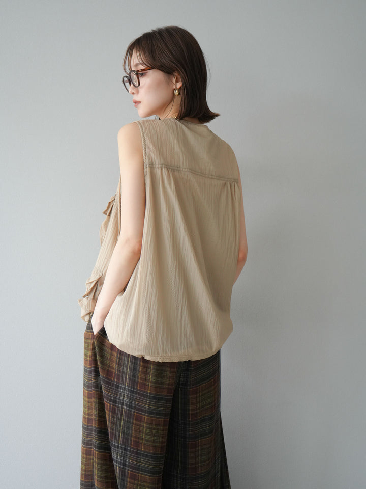 [預購] 尼龍大口袋透視背心/米色