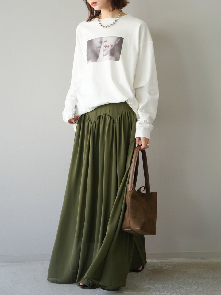 [予約]シフォンフレアスカート/カーキ