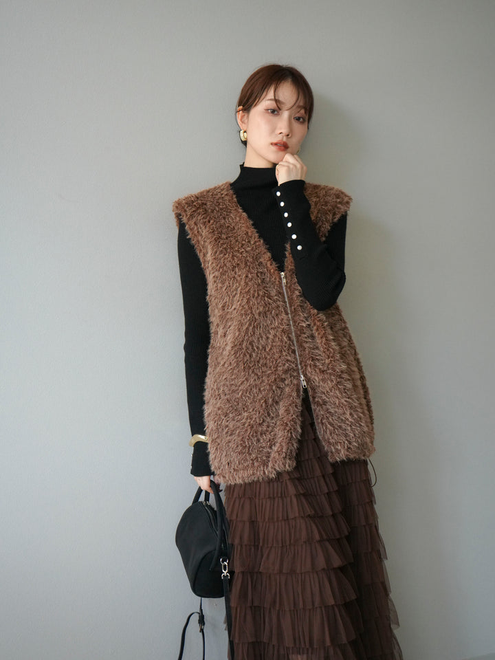 [予約]ダブルZIPループシャギーベスト/ブラウン