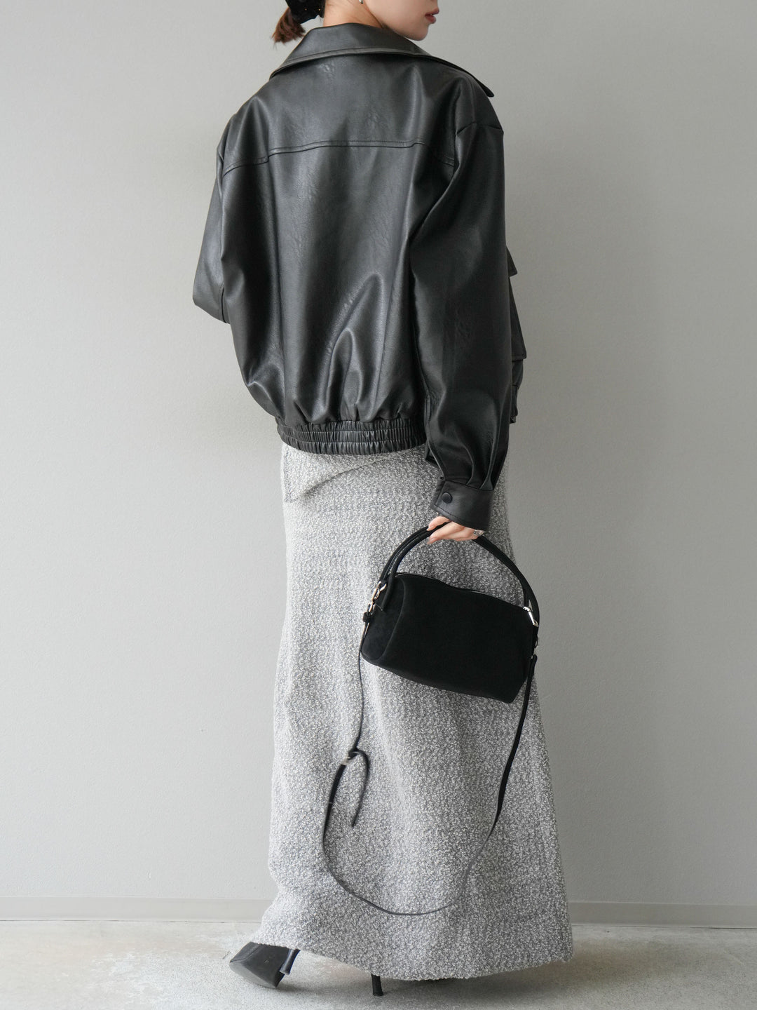 [予約]ブークレーニットIラインスカート/グレー