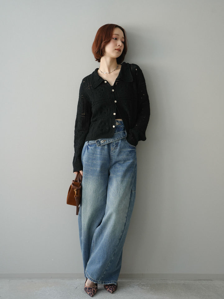 [予約]アシメデザインワイドデニムパンツ/blue