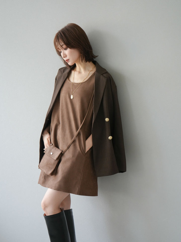 [予約]ゴールドボタンツイルダブルテーラードジャケット/ブラウン