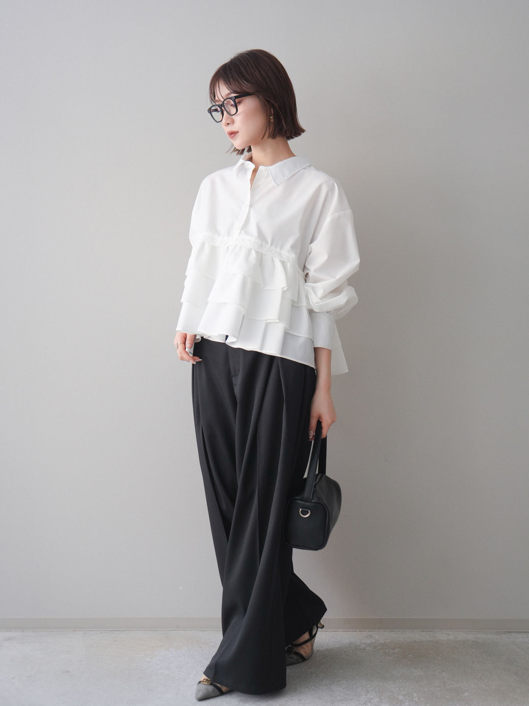 [SET]ブロードティアードショートシャツ+TRツイルデザインタックワイドパンツ(2set)