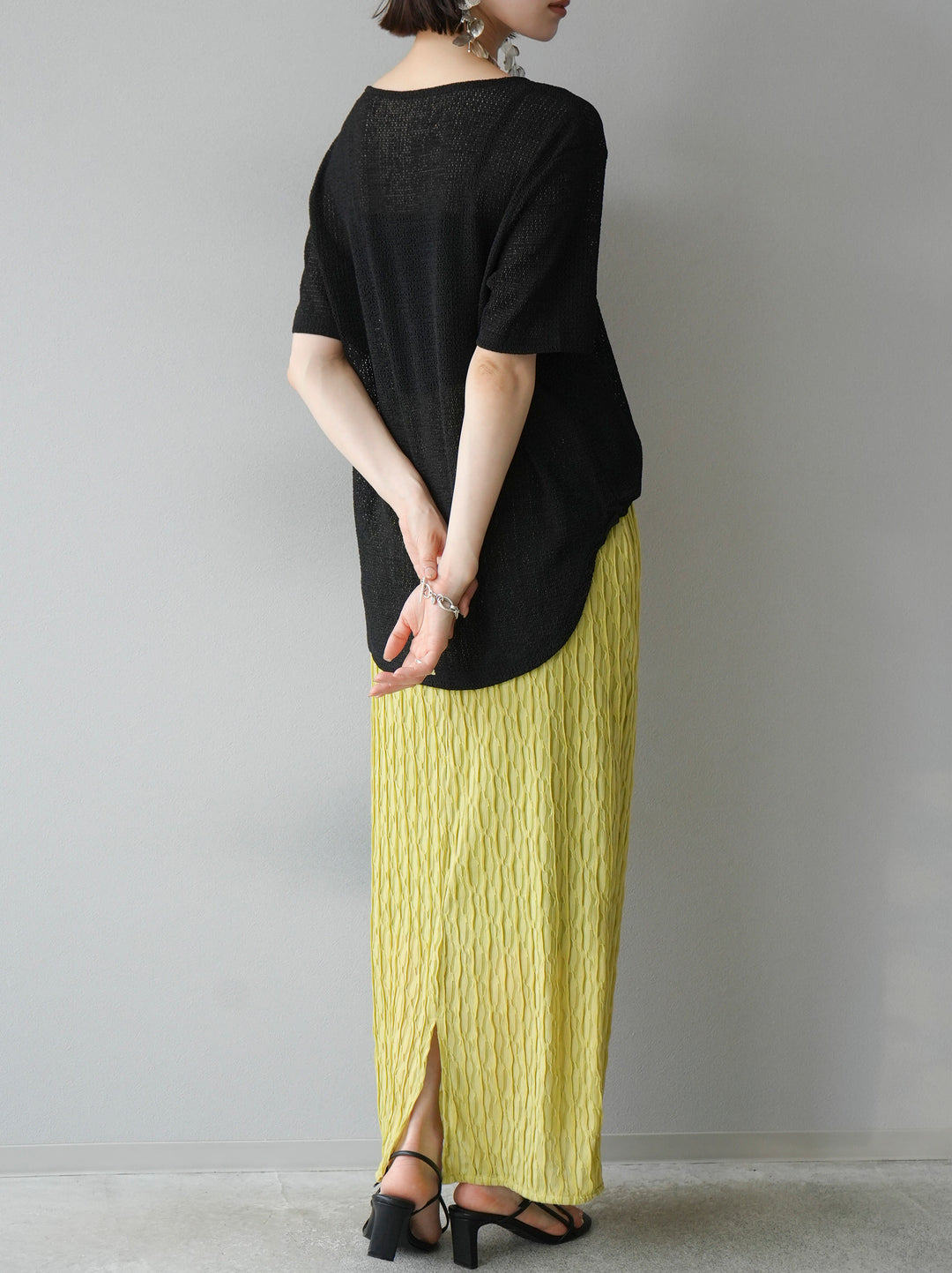 [Pre-order] Sheer Design Mellow Tight Skirt/Mustard