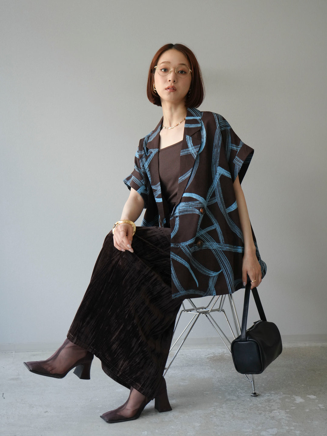 [予約]サークル柄ハーフジャケット/ブラウン