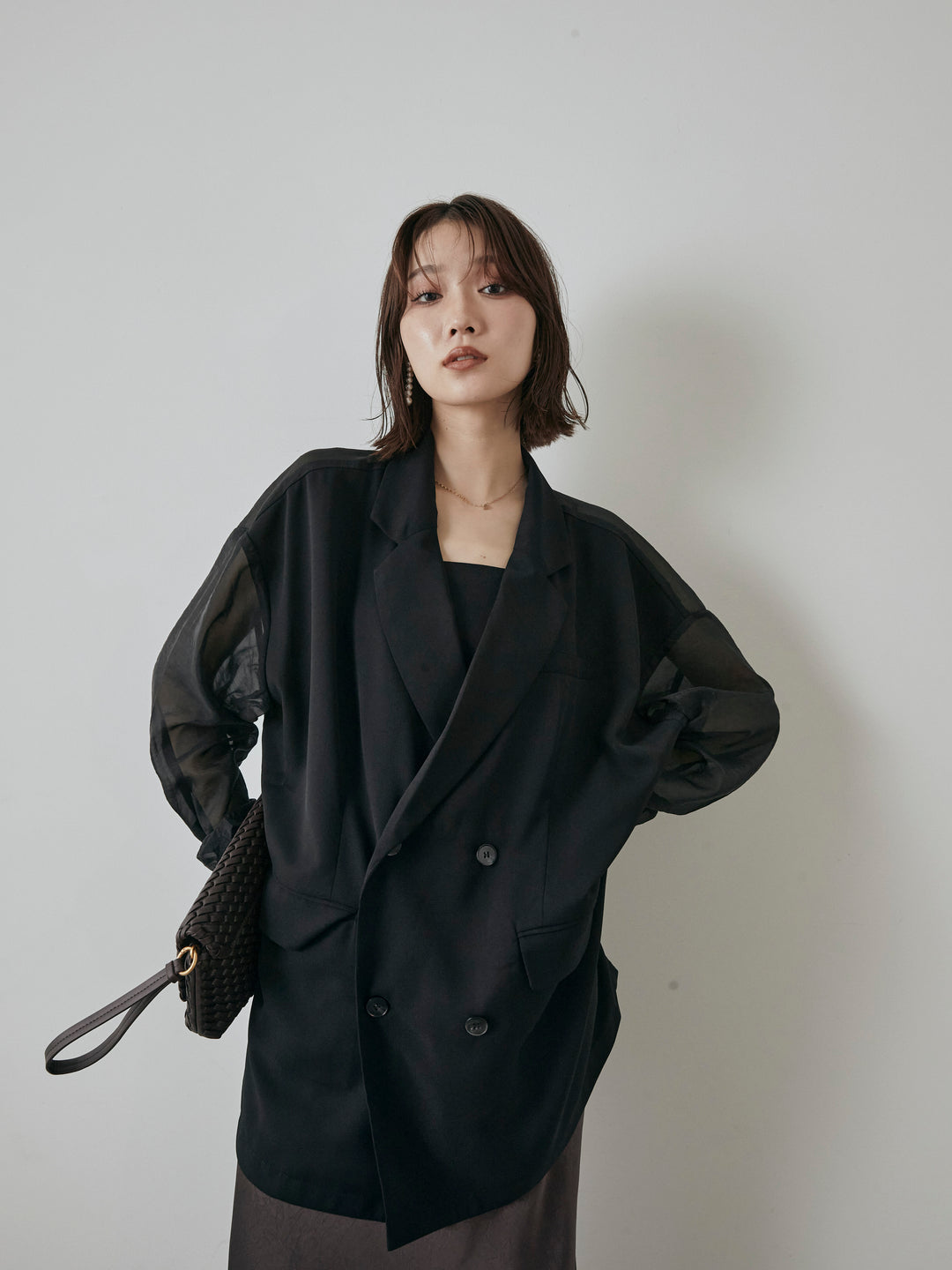 【預購】透視剪裁西裝外套/黑色