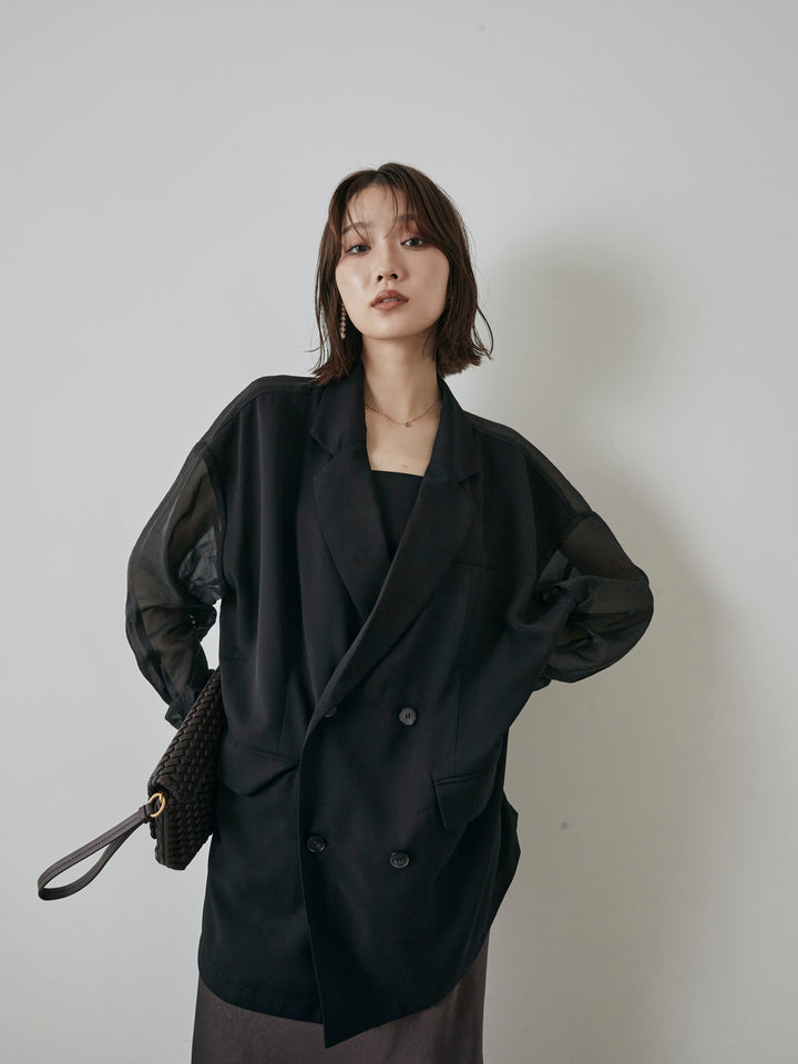 【預購】透視剪裁西裝外套/黑色