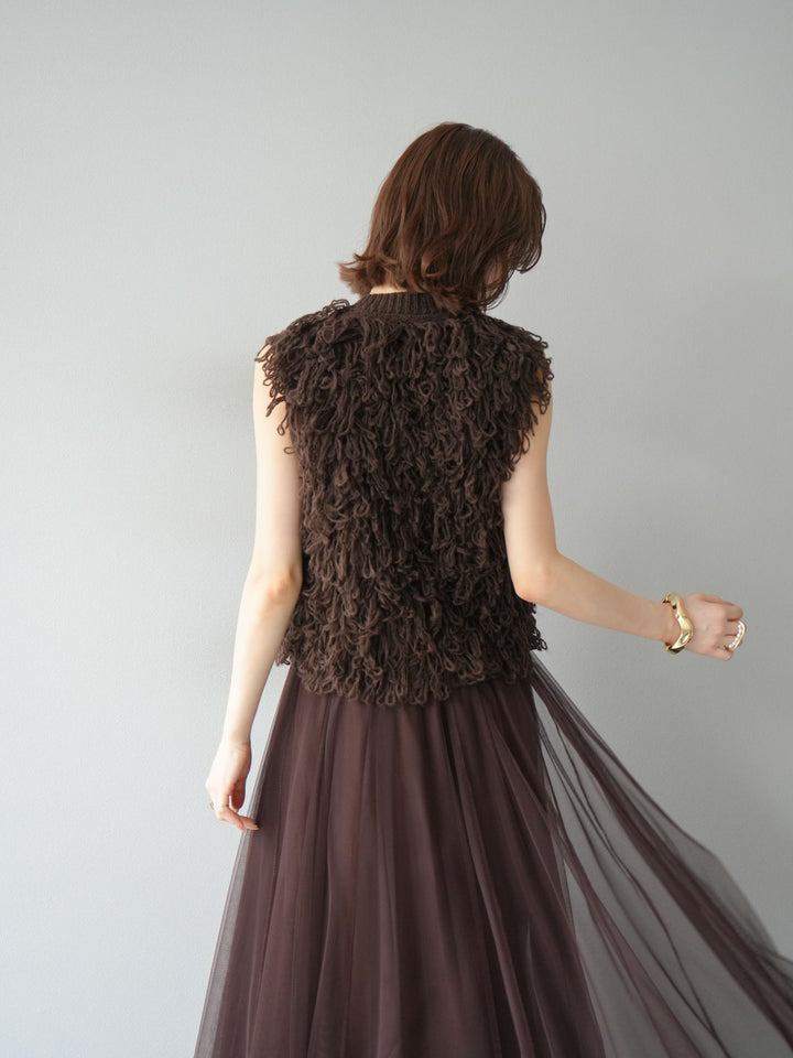 [予約]前開きループニットベスト/ブラウン