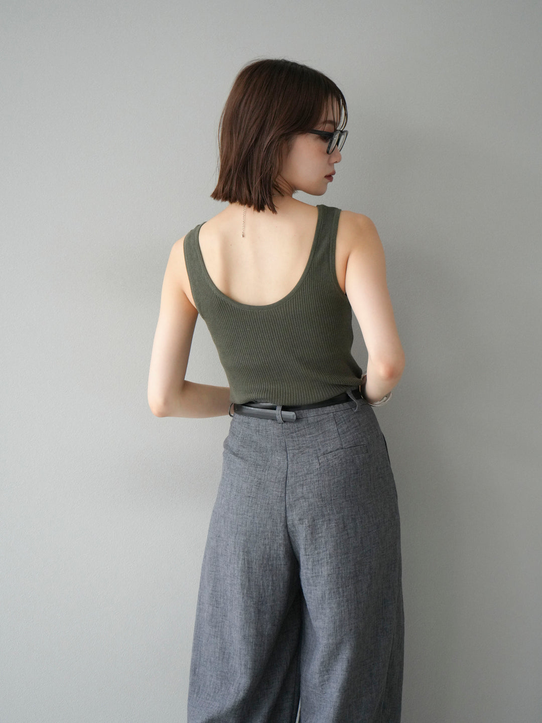 [予約]レーヨンニットタンクトップ/カーキ