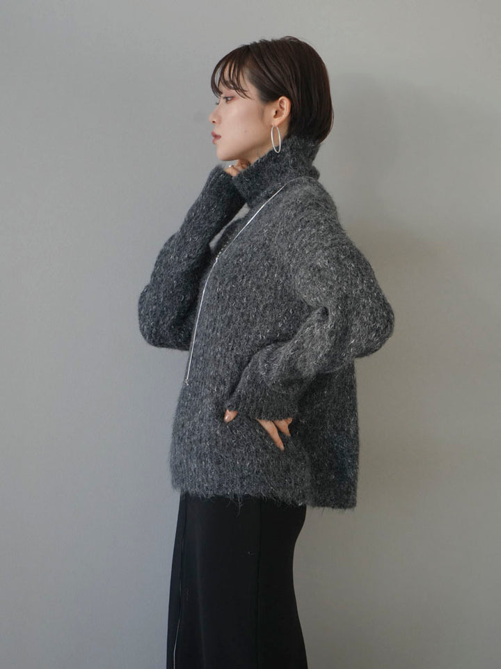 [Pre-order] Mixed yarn high neck knit pullover/charcoal gray