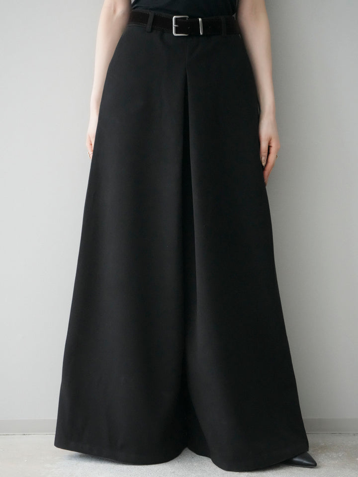 [予約]ベルト付きフロントタックワイドパンツ/black