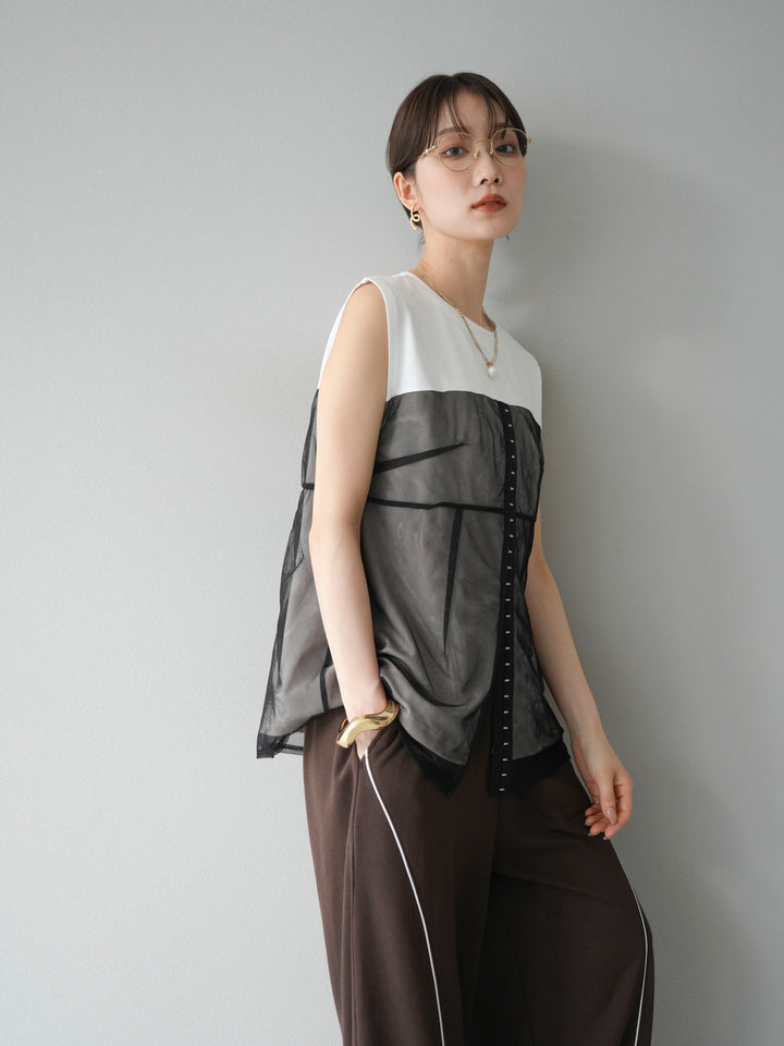 [預訂] 薄紗對接鉤設計剪裁套頭衫/脫下