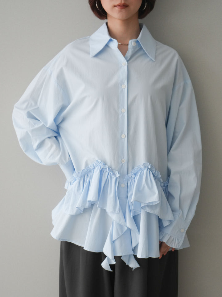 [予約]ラッフルデザインティアードブラウス/blue
