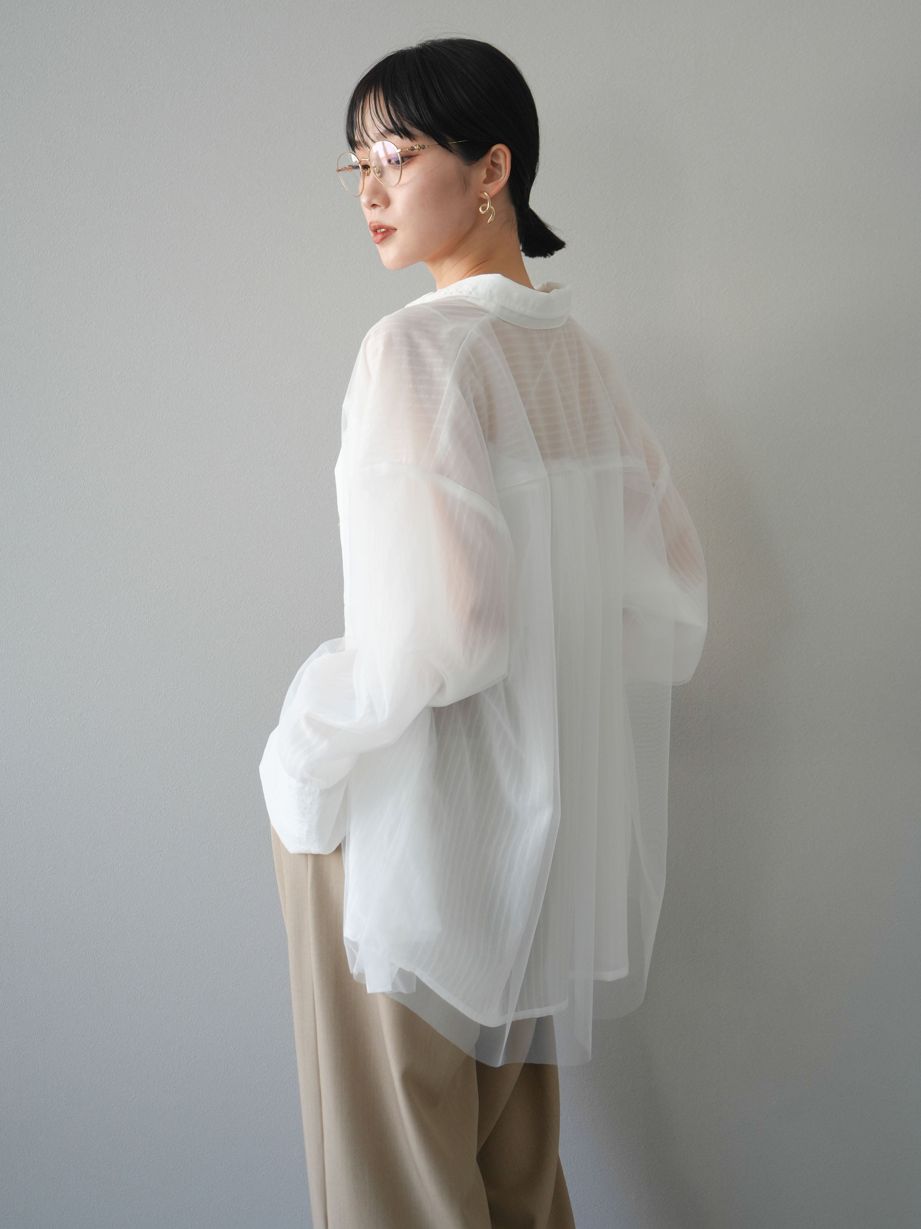 予約]チュールドッキングシアーストライプビッグカフスオーバーサイズ