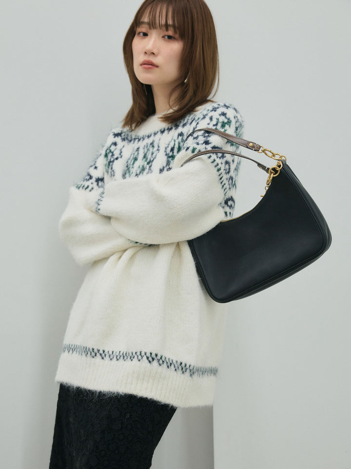 【Allure】[SET]ノルディック柄モックネックオーバニットプルオーバー+起毛レースストレッチナロースカート(2set)