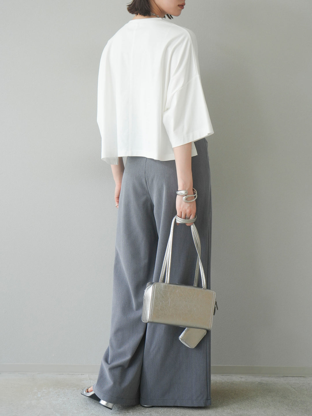 【預購】條紋裹腰寬褲/灰色