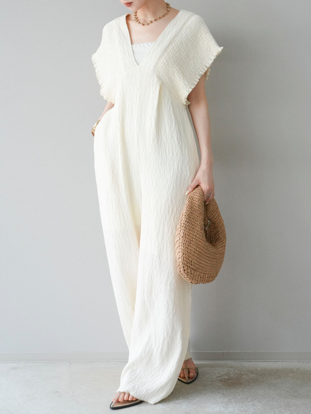 [SET]楊柳シャーリングサロペット+楊柳シャーリングサロペット(2set)